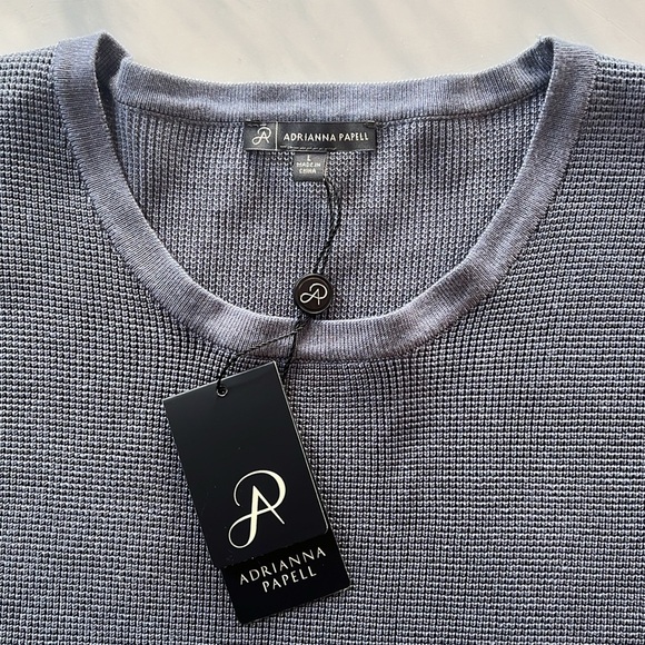 NWT Adrianna Papell Crew Neck Sweater with 3/4 Mesh Sleeves Dusty Blue Sz Large - Picture 7 of 9